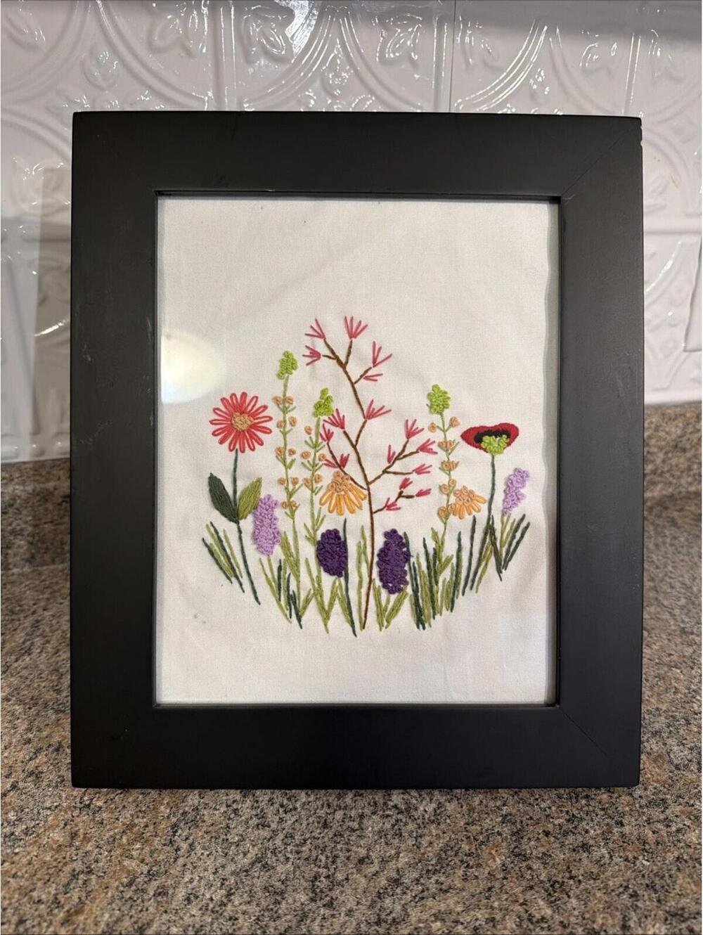 Wall Art Embroidery Flowers Floral Garden Home Decor Nursery County Office